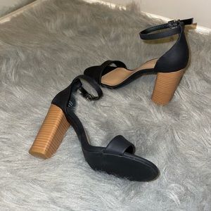 Call It Spring Black and Tan Block Heel Sandals